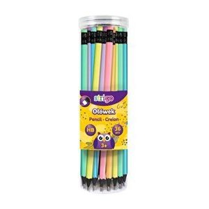 Set creioane HB Strigo, cu guma de sters multicolora, lemn negru si corp pastel, 36 buc imagine
