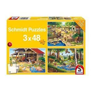 Puzzle Schmidt - Animalele mele favorite, set de 3 x 48 piese + poster cadou imagine