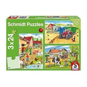 Puzzle Schmidt - La ferma, set de 3 x 24 piese + poster cadou imagine