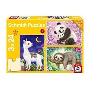 Puzzle Schmidt - Panda, lenes si lama, set de 3 x 24 piese + poster cadou imagine