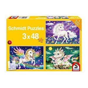 Puzzle Schmidt - Animale mitice, set de 3 x 48 piese + poster cadou imagine