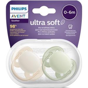 Set 2 suzete Philips-Avent SCF091/05, ultra soft 0-6 luni, Ortodontice, fara BPA, Verde/Bej imagine