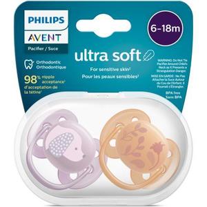 Set 2 suzete Philips-Avent SCF091/18, ultra soft 6-18 luni, Ortodontice, fara BPA, Flori/Catelus imagine