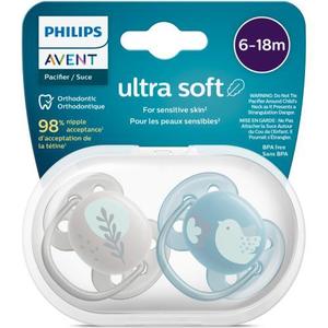 Set 2 suzete Philips-Avent SCF091/15, ultra soft 6-18 luni, Ortodontice, fara BPA, Frunza/Pasare imagine
