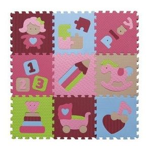 Covoras Puzzle Jucarii vesele roz 92x92 cm Babygreat imagine