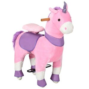 Balansoar pentru copii, design unicorn cu roti pentru 3-6 ani 70 x 32 x 87 cm Roz HOMCOM | Aosom RO imagine