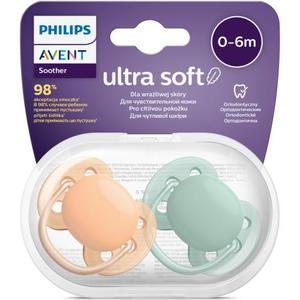 Set 2 suzete Philips-Avent SCF091/03, ultra soft 0-6 luni, Ortodontice, fara BPA, Verde/Portocaliu imagine