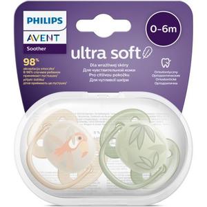 Set 2 suzete Philips-Avent SCF091/07, ultra soft 0-6 luni, Ortodontice, fara BPA, Frunze/Papagal imagine