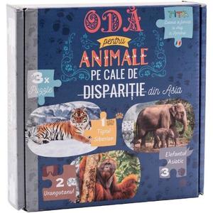 Puzzle 150 de piese. Oda pentru Animale pe cale de disparitie din Asia: Tigrul Siberian, Urangutanul si Elefantul Asiatic imagine