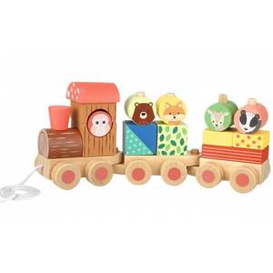 Tren din lemn cu forme si animale | Orange Tree Toys imagine