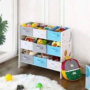 Organizator jucarii / mobilier camera copilului, Vasagle, cu 9 cutii detasabile, 62.5 x 29.5 x 60 cm, multicolor imagine
