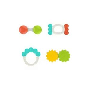 Set 4 jucarii pentru dentitie, Rattle Toys, HE0152, 0M+, silicon/plastic, multicolor imagine