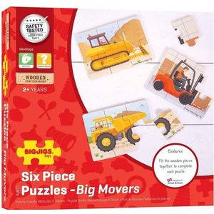 Puzzle - Set 3 puzzle din lemn, 18 piese - Vehicule pentru santier | Bigjigs Toys imagine