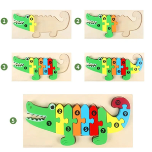 Puzzle din lemn - Crocodil - 10 piese | 838 Toys Factory imagine