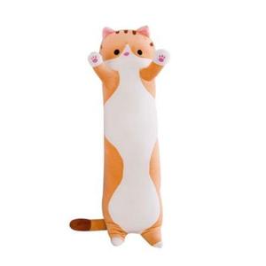 Jucarie pisica plus lunga, tip perna, lavabila, umplutura hipoalergenica, pentru copii si adulti, lungime 70 cm, culoare bej-roscat imagine