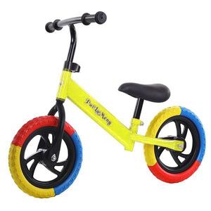 Bicicleta de echilibru fara pedale, Bicicleta incepatori pentru copii intre 2 si 5 ani, Galbena cu roti in 3 culori imagine