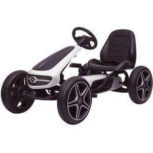 GO Kart cu pedale Mercedes, roti cauciuc solid, scaun reglabil, centura de siguranta Alb imagine