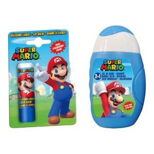 Set produse ingrijire copii gel de dus sampon balsam de buze si borseta depozitare Super Mario 110 ml imagine