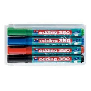 Marker Edding 380 pentru flipchart, varf rotund, 1.5-3 mm, 4 culori/set (negru, albastru, rosu, verde) imagine