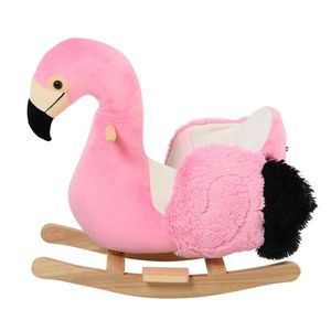 Balansoar pentru copii, leagan moale in forma flamingo, jucarii pentru copii 60x33x52cm Roz si Lemn HOMCOM | Aosom RO imagine