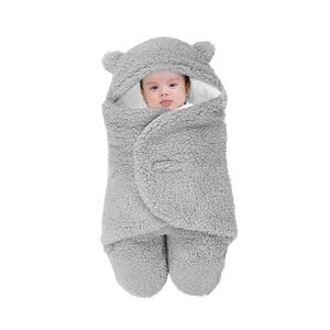 Paturica Pufoasa pentru Bebe, Teno®, in forma de ursulet pentru infasat bebelusi, prindere velcro, 0-6 luni, gri deschis imagine
