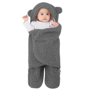Paturica Pufoasa pentru Bebe, Teno®, in forma de ursulet pentru infasat bebelusi, prindere velcro, 0-6 luni, gri inchis imagine