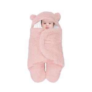 Paturica Pufoasa pentru Bebe, Teno®, in forma de ursulet pentru infasat bebelusi, prindere velcro, 0-6 luni, roz imagine