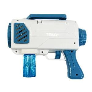 Pistol de Facut Baloane Bubble Gun Teno®, tip Bazooka, automat, 10 orificii pentru bule, 2 rezerve incluse, alimentare cu baterii, alb/albastru imagine