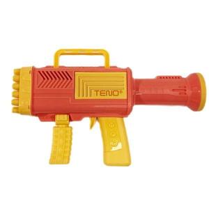 Pistol de Facut Baloane Bubble Gun Teno®, tip Bazooka, automat, 34 orificii pentru bule, alimentare cu baterii, portocaliu/rosu imagine