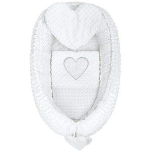 Set 3 piese New Baby Luxury Baby Nest cu paturica si pernuta in forma de inima Minky Heart White imagine