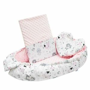 Set 3 piese New Baby Luxury Baby Nest cu paturica si pernuta in forma de inima Minky Bears Pink imagine