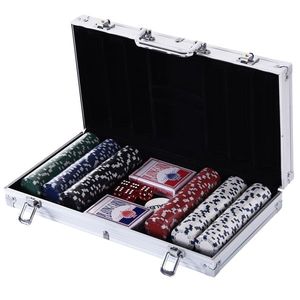 HOMCOM Set de Poker de Lux 300 Jetoane, Geantă din Aluminiu, Argintiu, Ideal pentru Seara de Joc | Aosom Romania imagine