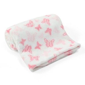 Paturica din fleece pentru bebelusi fluturasi roz imagine