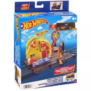 Set de joaca cu masinuta, Hot Wheels, Speedy Pizza Pick-Up, HKX44 imagine
