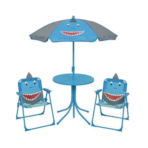Set mobilier de gradina pentru copii Shark, Decoris, 4 piese, fier/poliester, albastru imagine