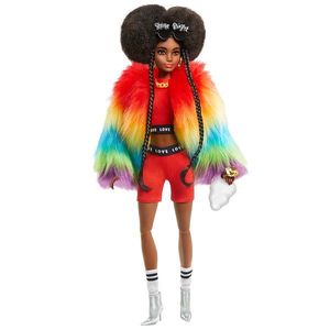 Papusa Barbie, Extra Style, Rainbow Coat, 30 cm imagine