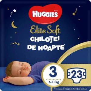 Scutece Huggies Chilotel de nopate Elite Soft Overnight Pants, nr 3, 6-11 kg, 23 buc imagine