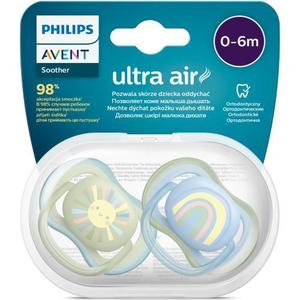 Set 2 suzete Philips-Avent SCF085/58, ultra air pacifier 0-6 luni, Ortodontice, fara BPA, Curcubeu/Soare imagine