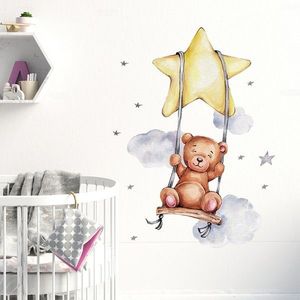 Sticker decorativ pentru copii autoadeziv Ursulet in leagan 57 x 74 cm imagine