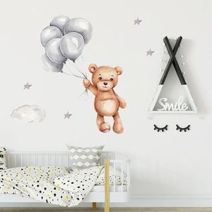 Sticker decorativ pentru copii autoadeziv Ursulet cu baloane 50x67 cm imagine