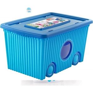 Cutie cu capac din plastic pentru depozitare jucarii cu roti Blue 40L imagine