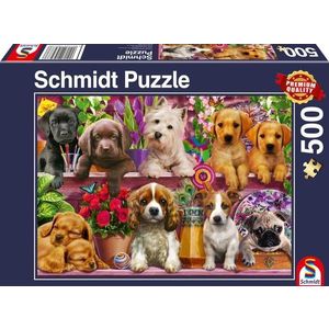 Puzzle 500 piese - Puppies on the Shelf | Schmidt imagine