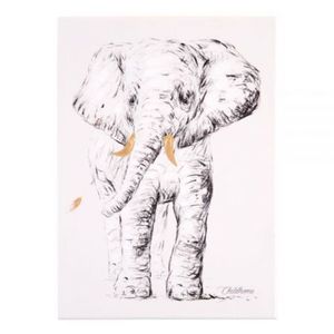Pictura in ulei Childhome 30x40 cm, Elefant cu detalii aurii imagine