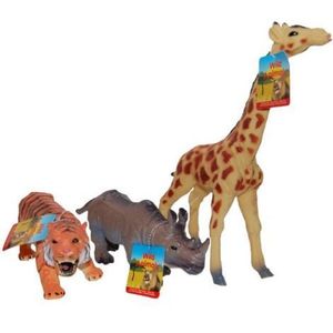 Set 3 figurine din cauciuc animale salbatice, Girafa Tigru Hipopotam, 22 - 30 cm imagine