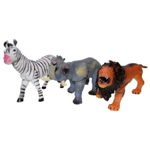 Set 3 figurine din cauciuc animale salbatice, Zebra/Elefant/Leu, 22 - 26 cm imagine