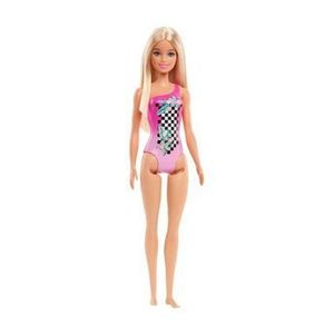 Papusa Barbie blonda, cu costum de baie roz imagine