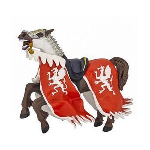 Figurina Papo Personaje medievale fantastice - Calul regelui cu blazon dragon rosu imagine