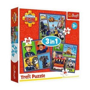 Puzzle Trefl 3 in 1 Pompierul Sam - O zi din viata pompierilor, 106 piese imagine