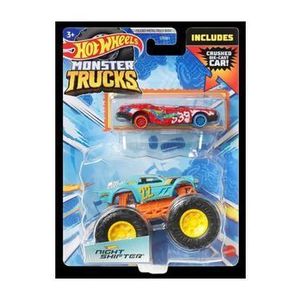 Set Hot Wheels Monster Truck si masinuta metalica - Night Shifter, scara 1: 64 imagine