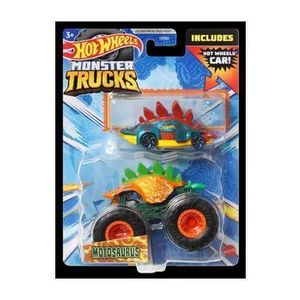Set Hot Wheels Monster Truck si masinuta metalica - Motosaurus, scara 1: 64 imagine